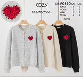 12Pcs Sequin Heart Wool Blend Cardigan- VC860