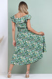 8Pcs Black Ditsy Floral Printed Asymmetric Strap Midi Dress
