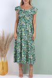 8Pcs Black Ditsy Floral Printed Asymmetric Strap Midi Dress