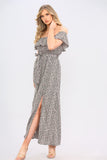 8Pcs Black Ditsy Floral Print Frill Bardot Maxi Dress