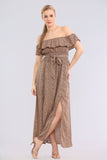 8Pcs Tean Leopard Printed Frill Bardot Maxi Dress