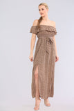 8Pcs Tean Leopard Printed Frill Bardot Maxi Dress