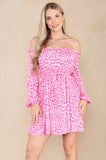 8Pcs Pink Leopard Print Bardot Mini Dress