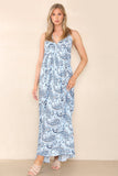 6Pcs Blue Paisley Print Strappy Maxi Dress