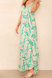 6Pcs Green Paisley Print Strappy Maxi Dress