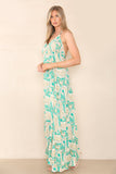 6Pcs Green Paisley Print Strappy Maxi Dress