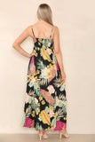 6Pcs Black Palm Leaf Print Strappy Maxi Dress