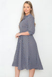 8Pcs Blue Geo Print Midi Shirt Dress