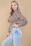 8Pcs Brown Geometric Print Shirred Waist Crop Top
