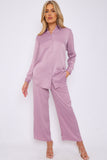 6Pcs Dusty Pink Crepe Satin Co-ord Shirt and Trousers Set