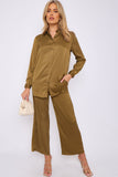 6Pcs Olive Crepe Satin Co-ord Shirt and Trousers Set