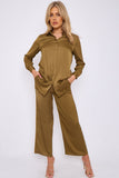 6Pcs Olive Crepe Satin Co-ord Shirt and Trousers Set