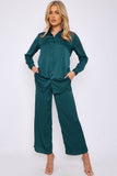 6Pcs Bottle Green Crepe Satin Co-ord Shirt and Trousers Set