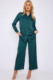6Pcs Bottle Green Crepe Satin Co-ord Shirt and Trousers Set
