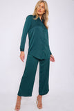 6Pcs Bottle Green Crepe Satin Co-ord Shirt and Trousers Set