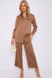 6Pcs Chestnut Crepe Satin Co-ord Shirt and Trousers Set