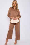 6Pcs Chestnut Crepe Satin Co-ord Shirt and Trousers Set