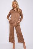 6Pcs Chestnut Crepe Satin Co-ord Shirt and Trousers Set