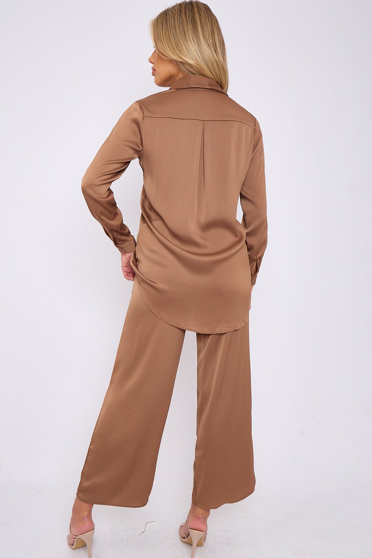 6Pcs Chestnut Crepe Satin Co-ord Shirt and Trousers Set