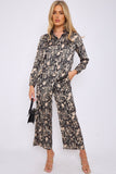 6Pcs Beige and Black Graphic Print Co-ord Shirt and Trousers Set