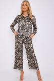 6Pcs Beige and Black Graphic Print Co-ord Shirt and Trousers Set
