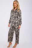 6Pcs Beige and Black Graphic Print Co-ord Shirt and Trousers Set