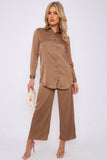 6Pcs Caramel Brown Satin Co-ord Shirt and Trousers Set