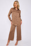 6Pcs Caramel Brown Satin Co-ord Shirt and Trousers Set