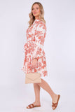 8Pcs Red Floral Print Flared Hem Mini Dress