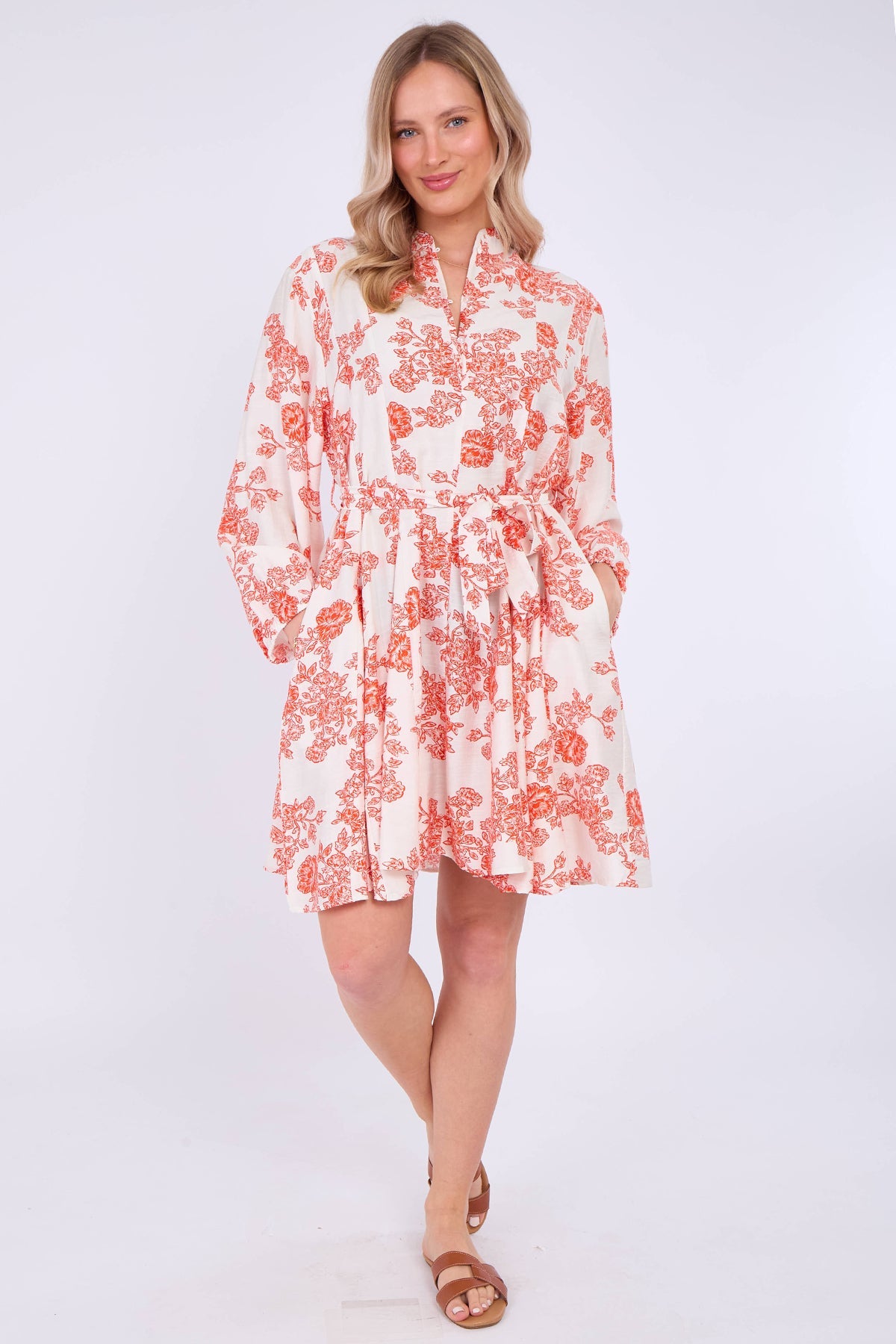 8Pcs Red Floral Print Flared Hem Mini Dress