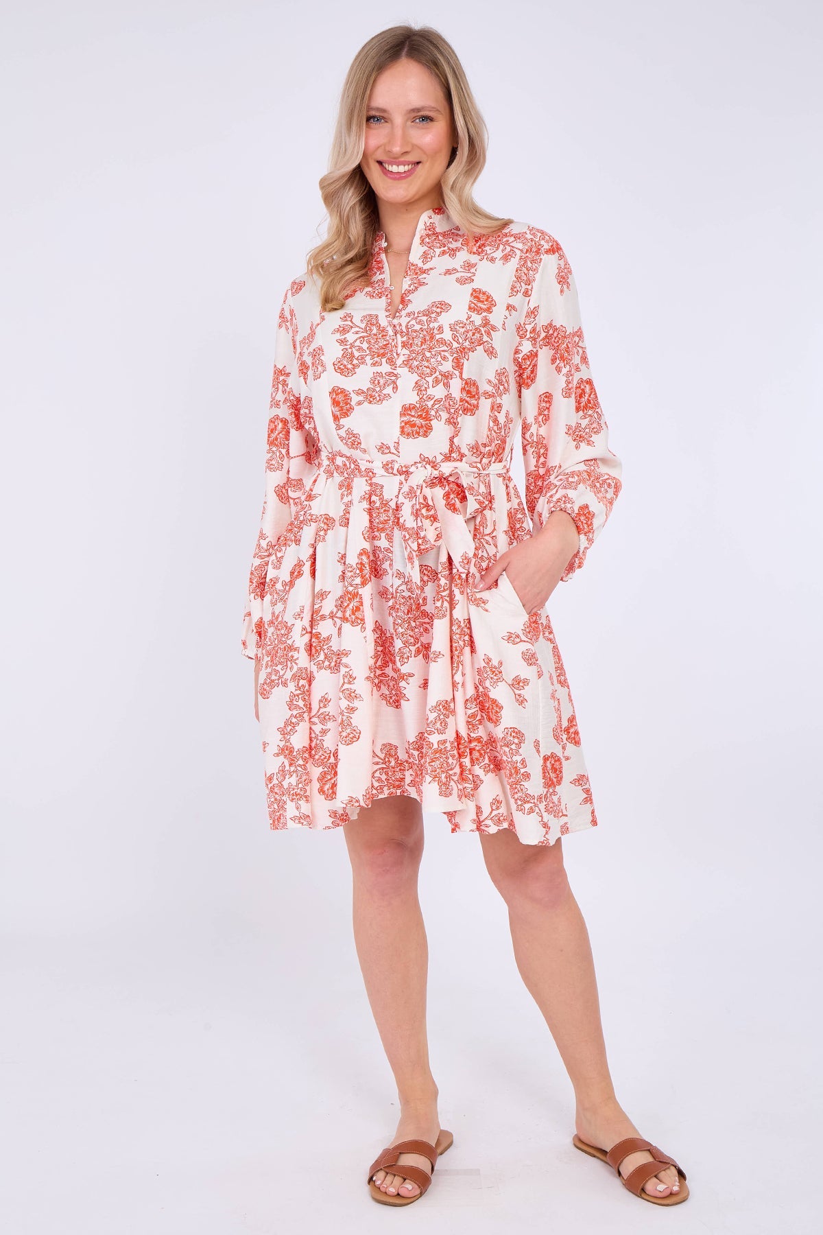 8Pcs Red Floral Print Flared Hem Mini Dress