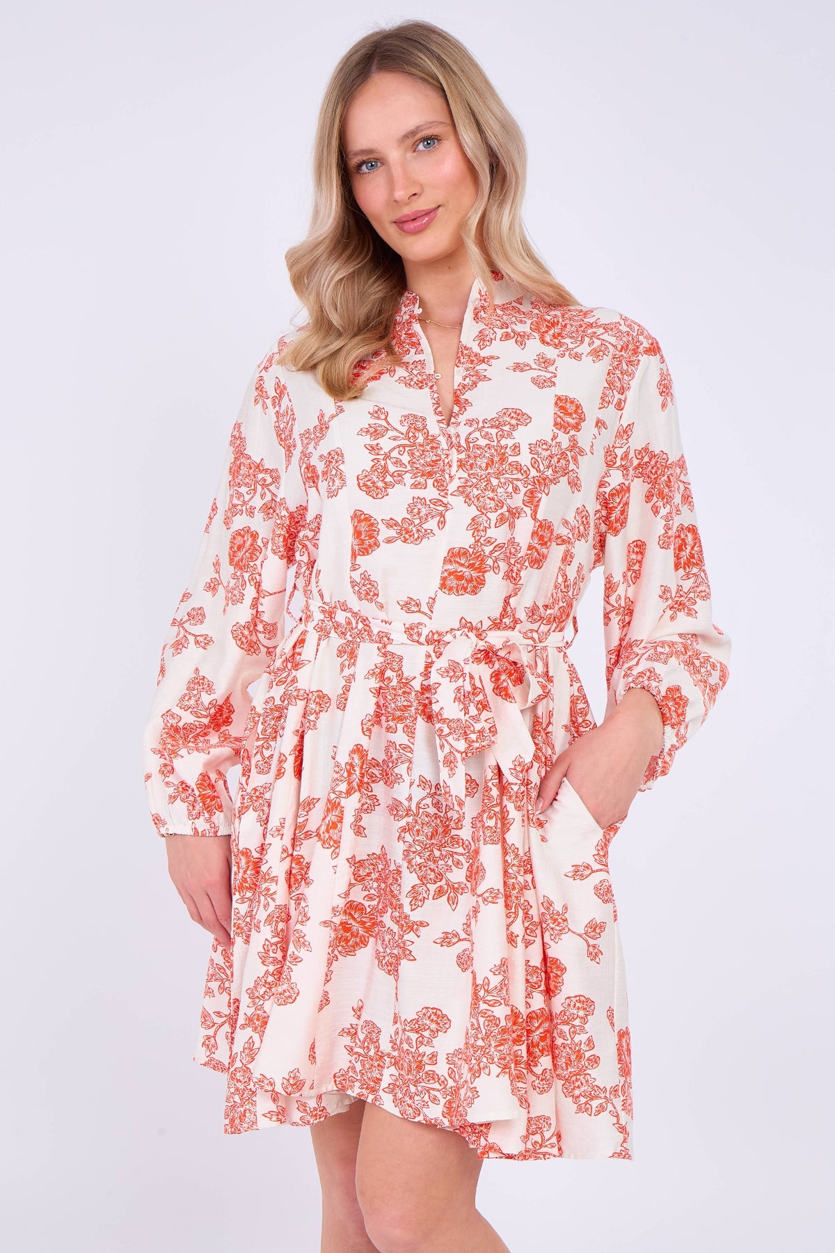 8Pcs Red Floral Print Flared Hem Mini Dress