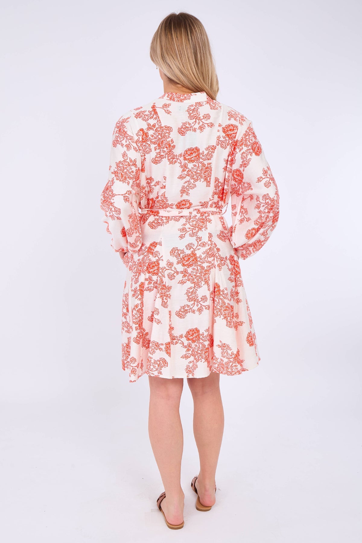 8Pcs Red Floral Print Flared Hem Mini Dress