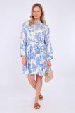 8Pcs Blue Floral Print Flared Hem Mini Dress