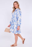 8Pcs Blue Floral Print Flared Hem Mini Dress