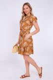 8Pcs Caramel Paisley Print Short Sleeve Mini Dress