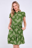 8Pcs Green Paisley Print Short Sleeve Mini Dress