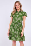 8Pcs Green Paisley Print Short Sleeve Mini Dress
