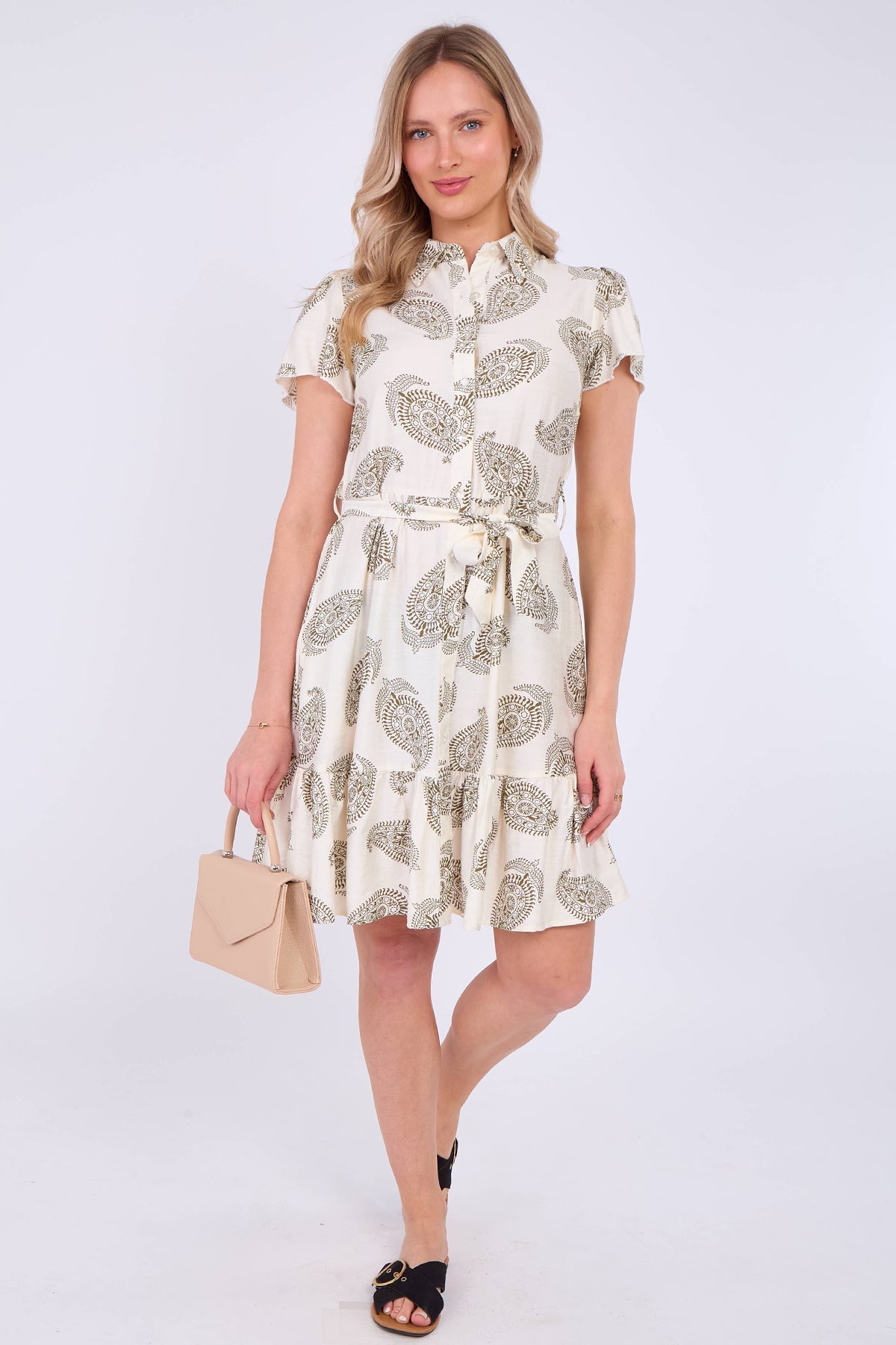 8Pcs White Paisley Print Short Sleeve Mini Dress