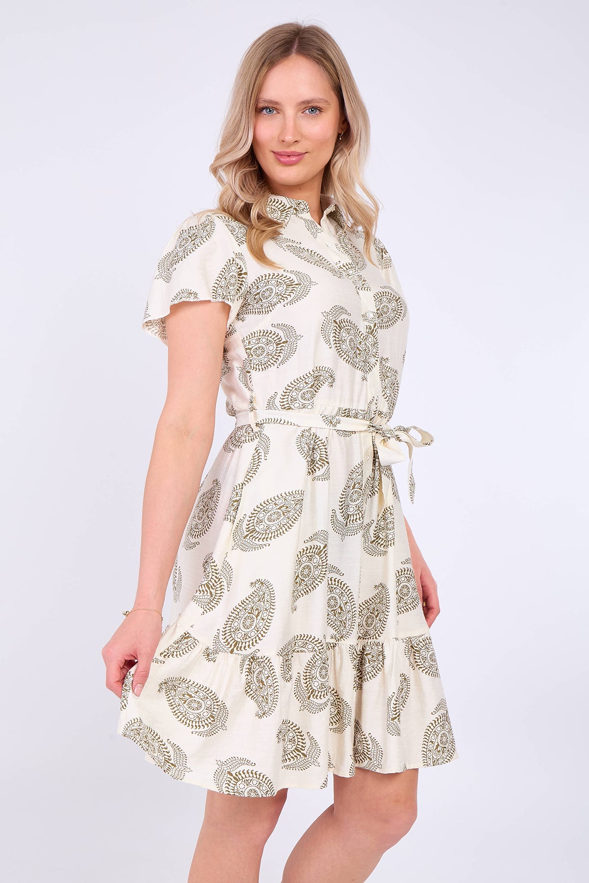 8Pcs White Paisley Print Short Sleeve Mini Dress
