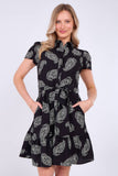 8Pcs Black Paisley Print Short Sleeve Mini Dress