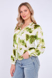 8Pcs Green Watercolour Print Satin Blouse