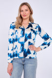 8Pcs Blue Watercolour Print Satin Blouse