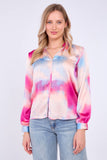 8Pcs Pink Pastel Tie Dye Print Satin Blouse