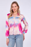 8Pcs Pink Pastel Tie Dye Print Satin Blouse