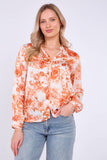 8Pcs Orange Floral Print Satin Blouse