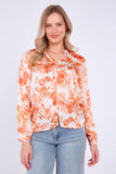 8Pcs Orange Floral Print Satin Blouse