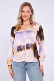 8Pcs Purple and Brown Tie Dye Print Satin Blouse
