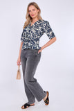 8Pcs Palm Leaf Print Short Sleeve Knotted Top