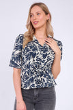 8Pcs Palm Leaf Print Short Sleeve Knotted Top